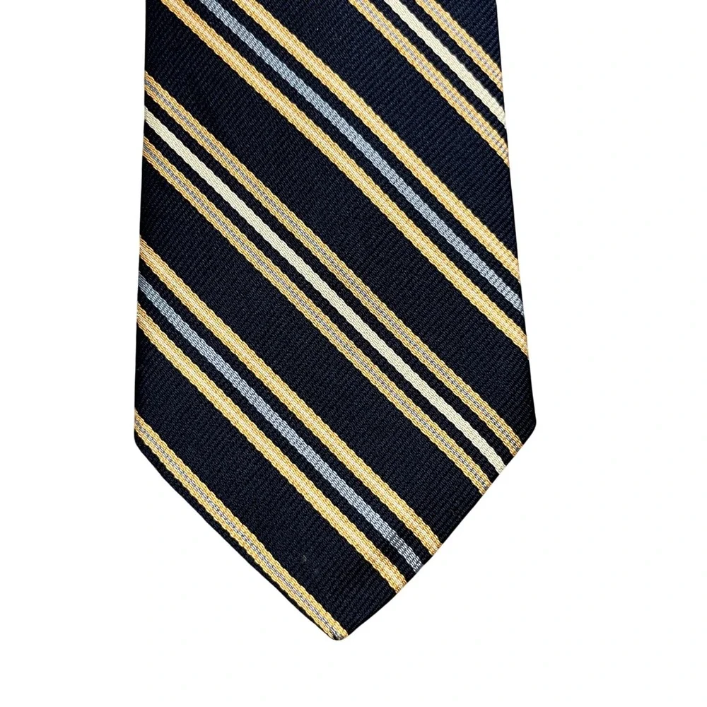 Bert Pulitzer Mens Navy Gold Striped Silk Necktie Classic Rep Stripe Tie